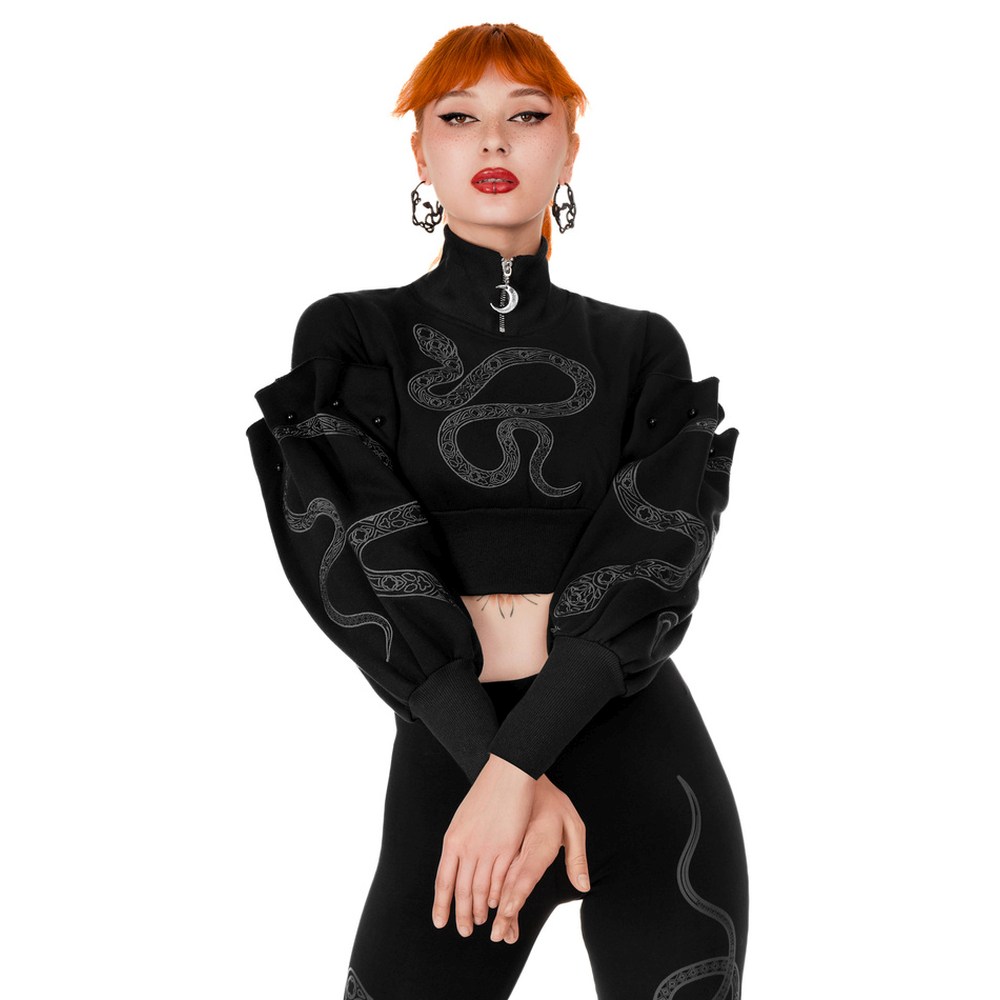 Restyle - Cathedral Snake Crop Sweater - Black